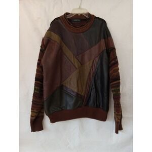 Saxony Collection Leather Patchwork Sweater Mens Size Large